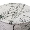 16 Inch Round Accent Side Table, Aluminum Sheet, Faux Marble, Enamel Coating, White