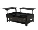 Bruno 2 Piece Ash Gray Wooden Lift Top Coffee and End Table Set with Tempered Glass Top and Drawer