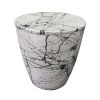 16 Inch Round Accent Side Table, Aluminum Sheet, Faux Marble, Enamel Coating, White