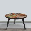 17 Inch Industrial Side Table, Reclaimed Wood, Round Multi Tone Top, Iron Trim, Brown, Black
