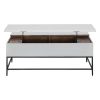 45 Inch Rectangular Mango Wood Coffee Table, Lift Top Storage, Iron Frame, White, Black