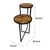 Two Tier Round Wooden Side Table with Metal Frame, Brown and Brass