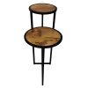 Two Tier Round Wooden Side Table with Metal Frame, Brown and Brass