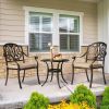 Phoenix Cast Aluminum Round Table, Patio End Table Side Table, Cast Aluminum Cocktail Table, Outdoor Bar Table, Black