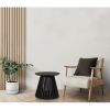 Ridge 20 Inch Handcrafted Mango Wood Round End Side Table, Slatted Flared Base, Black