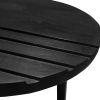 18 Inch Round Mango Wood Side End Table, Grooved Design, Metal Legs, Black