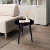 18 Inch Round Mango Wood Side End Table, Grooved Design, Metal Legs, Black
