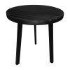 18 Inch Round Mango Wood Side End Table, Grooved Design, Metal Legs, Black