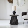 Ridge 20 Inch Handcrafted Mango Wood Round End Side Table, Slatted Flared Base, Black