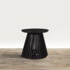 Ridge 20 Inch Handcrafted Mango Wood Round End Side Table, Slatted Flared Base, Black