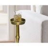 6 Inch Drink Side Table, Turned Pedestal Metal Base, Round Top, Oxidized Brass