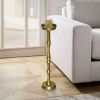 6 Inch Drink Side Table, Turned Pedestal Metal Base, Round Top, Oxidized Brass