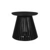 Ridge 20 Inch Handcrafted Mango Wood Round End Side Table, Slatted Flared Base, Black