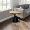 22 Inch Side End Table, Round Natural Mango Wood Top, Black Iron U Shaped Legs