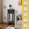 2 Tier Slim Nightstand Bedside Table with Drawer Shelf