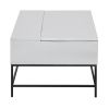 45 Inch Rectangular Mango Wood Coffee Table, Lift Top Storage, Iron Frame, White, Black