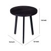 18 Inch Round Mango Wood Side End Table, Grooved Design, Metal Legs, Black