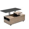 Modern Lift Top Coffee Table Multi Functional Table with 3 Drawers in Walnut & Black