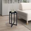 Ivy 24.5 Inch Round Marble Top Accent Side Table with Metal Frame, Black