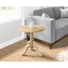 Intricately Carved Round Top Mango Wood Side End Table with Pedestal Base, Brown and White