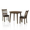 Cozy 3pc Dining Set Round Dining Table And 2x Side Chairs Walnut, Dark Brown Transitional Solid wood Dining Room Furniture Leatherette Padded Seat
