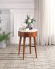 Walnut Finish 1pc Round End Table with Faux Marble Top and Drawer Living Room Furniture Side Table