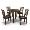 Kitchen 5pc Dining Set Round Dining Table And 4x Side Chairs Walnut, Dark Brown Transitional Solid wood Dining Room Furniture Leatherette Padded Seat