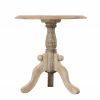 Intricately Carved Round Top Mango Wood Side End Table with Pedestal Base, Brown and White