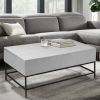 45 Inch Rectangular Mango Wood Coffee Table, Lift Top Storage, Iron Frame, White, Black