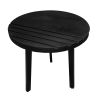 18 Inch Round Mango Wood Side End Table, Grooved Design, Metal Legs, Black
