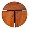 18 Inch Round Acacia Wood Side Accent End Table with 3 Tabletop Sections, Warm Brown