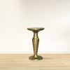 26 Inch Accent Side End Table, Round Aluminum Cast Top, Pedestal Base, Antique Brass