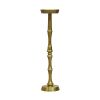 6 Inch Drink Side Table, Turned Pedestal Metal Base, Round Top, Oxidized Brass