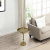 Ara 12 Inch Side End Table, Vintage Sleek Pillar Base, Round Tray Top, Oxidized Antique Brass