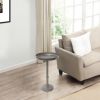 Ara 12 Inch Side End Table, Vintage Sleek Pillar Base, Round Tray Top, Matte Nickel Finish