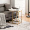 Versatile C-Shaped Mini Side Table With Gold Steel Frame And Faux Marble Top