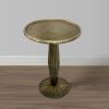 24 Inch Side End Table, Round Drum Shape, Handcrafted Distressed Gray Mango Wood