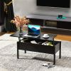 39" Modern Lift Top Coffee Table Desk With Hidden Storage Compartment for Living Room, Black Woodgrain