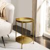 20 Inch High Round Side End Table with 2 Tier Iron Frame, Matte Gold