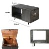 30 Inch Handcrafted Coffee Table with Hinged Lift Top Storage, Open Shelf, and Metal Legs, Charcoal Gray
