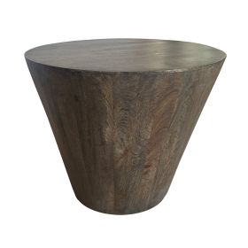 24 Inch Side End Table, Round Drum Shape, Handcrafted Distressed Gray Mango Wood