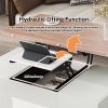 Modern Walnut & White Lift Top Coffee Table Multifunctional Table with Drawers & Shelves