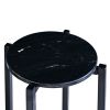Ivy 24.5 Inch Round Marble Top Accent Side Table with Metal Frame, Black