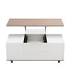 Modern Walnut & White Lift Top Coffee Table Multifunctional Table with Drawers & Shelves