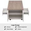 Modern Walnut & White Lift Top Coffee Table Multifunctional Table with Drawers & Shelves