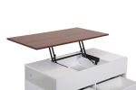 Luna White Coffee Table with Brown Walnut Finish Lift Top, 2 Drawers, and 2 Shelves