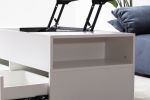 Luna White Coffee Table with Brown Walnut Finish Lift Top, 2 Drawers, and 2 Shelves