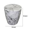 16 Inch Round Accent Side Table, Aluminum Sheet, Faux Marble, Enamel Coating, White