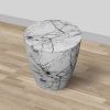 16 Inch Round Accent Side Table, Aluminum Sheet, Faux Marble, Enamel Coating, White
