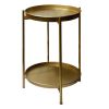 20 Inch High Round Side End Table with 2 Tier Iron Frame, Matte Gold